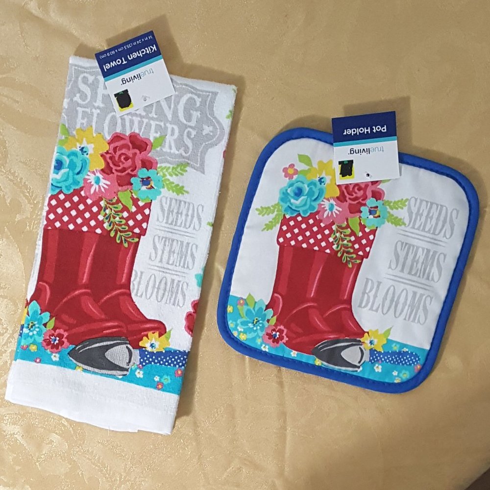 Red Rain Boots Pot holder & Towel